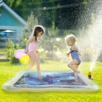

69inch Funny Square Water Spray Sprinkle Pad Splash Play Mat Toddler Water Toys Fun for Children Kids Outdoor Lawn Beach Party