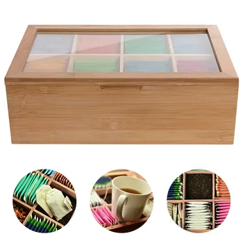 

For Black Tea Green Tea Jasmine Tea Storage Box Bamboo Tea Bag Organizer Case Tea Caddy With 8 Compartments kitchen tools