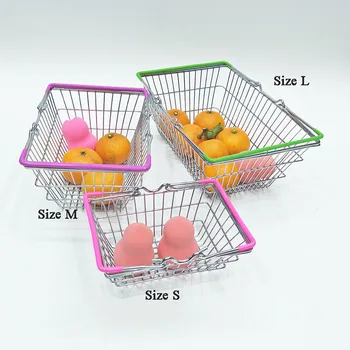

Mini Supermarket Shopping Cart Kids Toy Desktop Cosmetic Sundries Organizer Iron Storage Basket