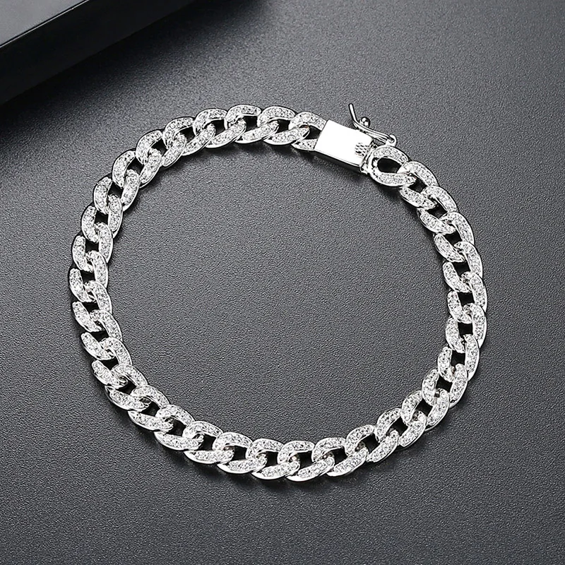 6 мм тонкие серебряные кубинские браслеты-цепочки для мужчин и женщин AAA CZ Циркон Проложить Bling Ice Out звено цепи хип-хоп рэппер ювелирные изделия