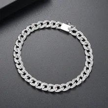 6 мм тонкие серебряные кубинские браслеты-цепочки для мужчин и женщин AAA CZ Циркон Проложить Bling Ice Out звено цепи хип-хоп рэппер ювелирные изделия
