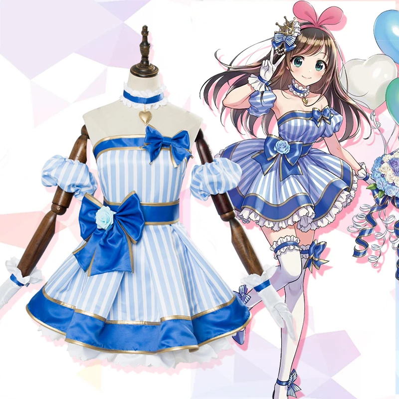 Kizuna AI Косплей Костюм Канал Youtube женское милое розовое синее платье