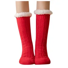 Модные женские зимние красные хлопковые носки, одноцветные толстые нескользящие носки-тапочки, ковровые носки, гольфы, calcetas largas mujer# X2