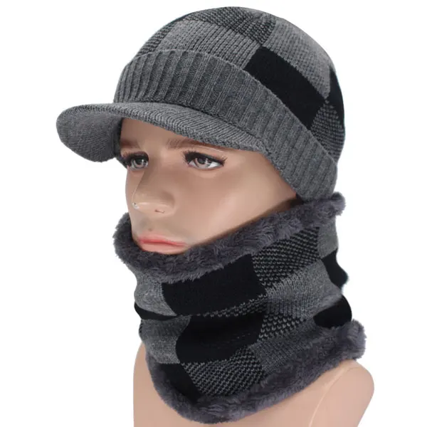 gray set Skullies Beanies, мужские зимние шапки для мужчин, шарф, вязаная шапка, шапка для женщин, зимняя шапка, мужская шапка, Homme Gorro Bonnet, бейсболка s - Цвет: gray set