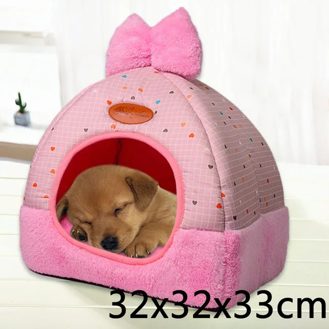 Товары для домашних животных, теплый домик в горошек с двойной верхней частью, моющийся коврик для домашних животных, полузакрытая кровать для собак, розовая кровать для собак - Цвет: as picture