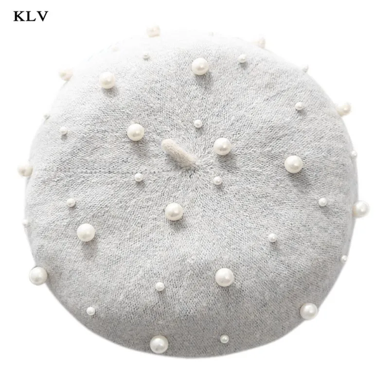 G Женский роскошный элегантный Зимний берет из пашмины, шапка с искусственным жемчугом и заклепками, украшение звездное небо, эластичная шапка в стиле ретро - Цвет: G
