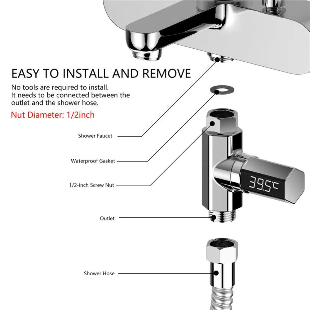 Skup 360 stopni uniwersalny wyświetlacz LED miernik temperatury wody prysznic energii elektrycznej kuchnia miernik temperatury monitora dla dzieci