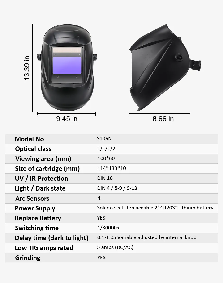 Solar Welder Mask Large-View Auto-Darkening Helmet