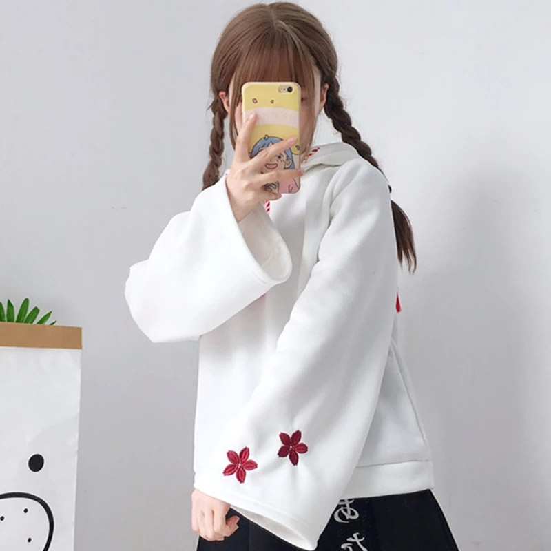 Neploe японские милые модные женские толстовки Harajuku Kawaii мультфильм толстовка с капюшоном вышивка бархат пуловер Топы 55138