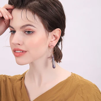 

Aesthetic Copper Hook Natural Purple Stone Earrings Fashion Big Drop Dangle Earrings For Women 2020 Fashion Femme Jewelry Gift