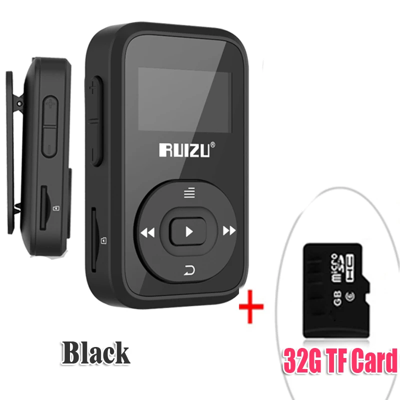 Новое поступление, Спортивный MP3 плеер RUIZU X26, Bluetooth, 8 ГБ, мини-клип с поддержкой экрана, FM, запись, электронная книга, часы, шагомер - Цвет: BlackWith32GBTFcard