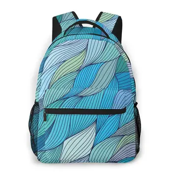 

Wave Hand Drawn Pattern Casual Daypack Travel School Bag with Pockets for Women College