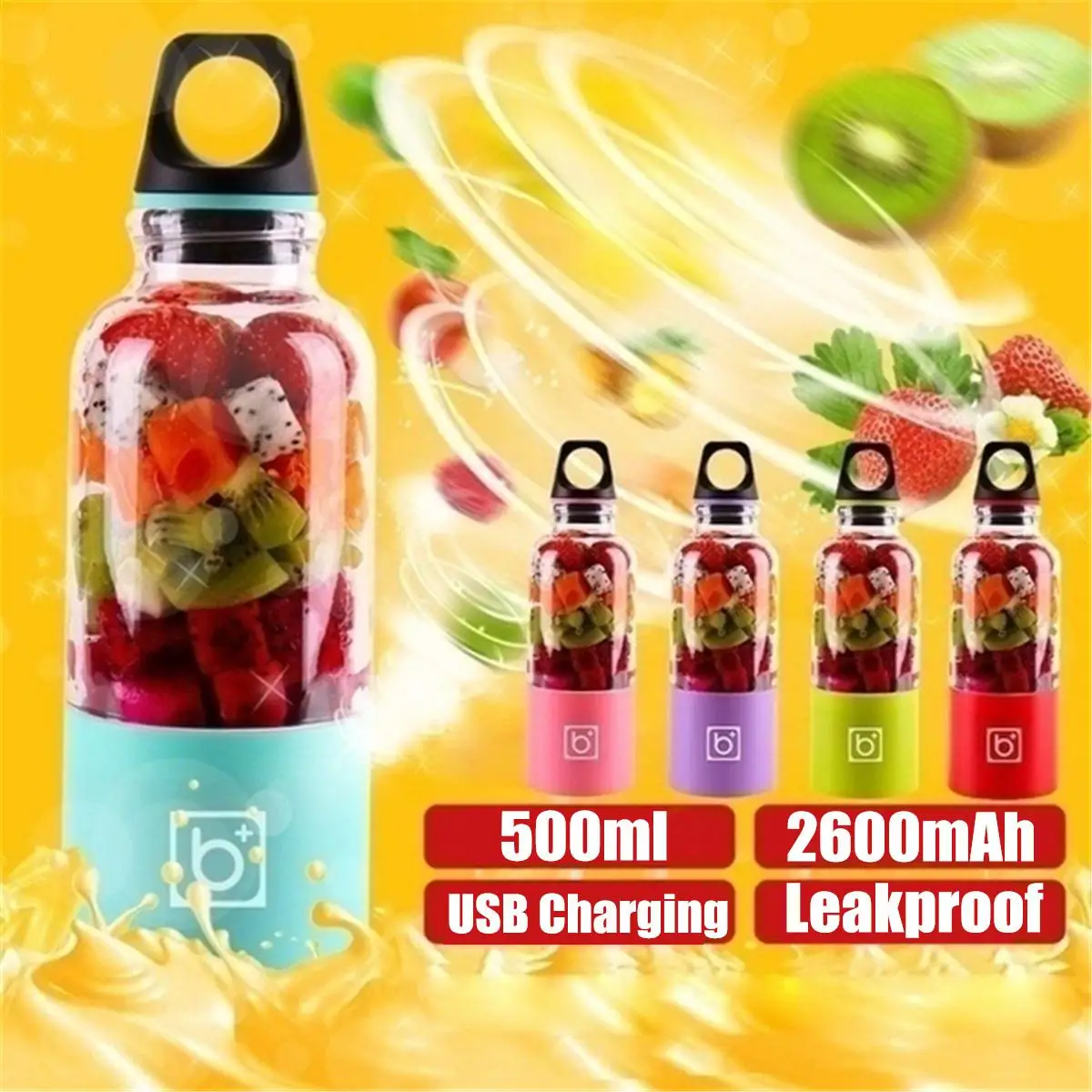 

500ml 4 Blade Portable Lightweight Juicer Machine Electric Mini USB Food Processor Juicer Smoothie Cup Maker Juice