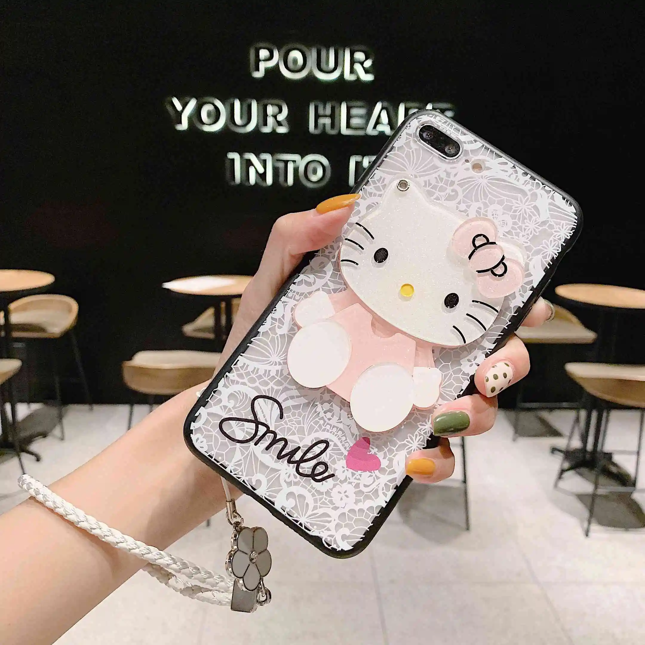 302 Чехлы для OPPO A9 A5 зеркало для макияжа в форме цветка рельефный кружевной чехол Аксессуары для телефона чехол Fundas со шнурком - Цвет: 302