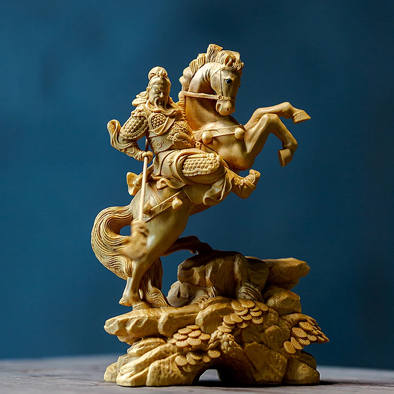 

Wooden Carving Dragon Statue for Feng Shui Decor, Ride Horse, Guan Yu Statue Wealth Statue Chinese Dragon Statue Feng Shui Decor