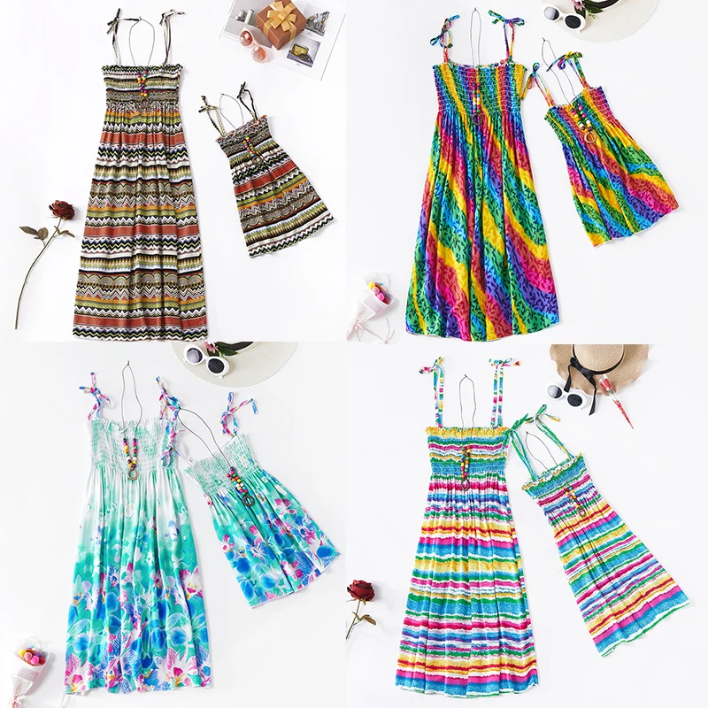 Vestido de verano para madre e hija, traje a juego, bohemio, Floral, para playa, a juego