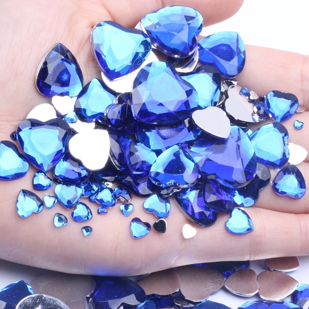 Heart Shape Acrylic Rhinestones Flat Back Flat Facets Many Sizes Many Colors For Nails Art Glue On Beads DIY Jewelry Making 