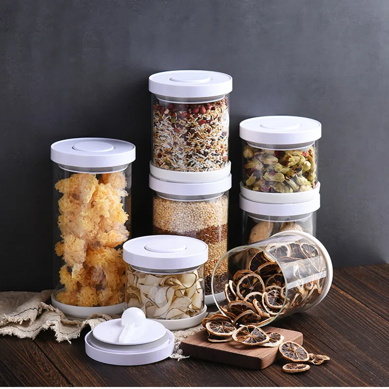 

Press Food Storage Containers Strong Glass Sealed Can Storage Jar Grain Cereal Can Kitchen Storage Jar Fridge Storage
