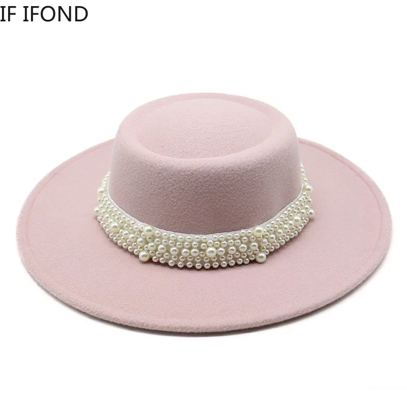 Topi Fedora Felt Pita Mutiara Lebar 