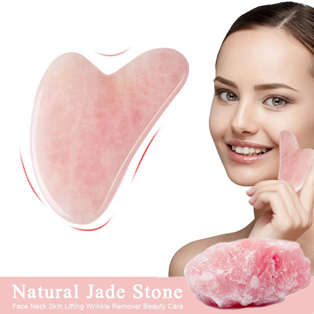 Natural Rose Jade Gua Sha Gouache Scraper Massager for Face Body Facial Skin Lifting Wrinkle Remove Beauty SPA Care Tools 1pcs double face stainless steel wear resisting callus remover foot file scraper foot file remove dead skin foot care tool