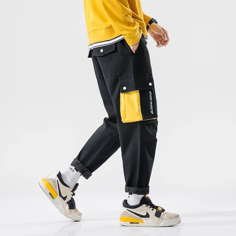 Yasword Men Pants Trousers Straight Ankle-Length Solid Color Casual Fashion Loose Male Elastic Waist Clothing Streetwear
