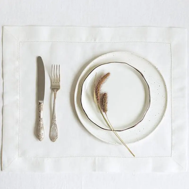 12 Pcs Hemstitched Place Mat Cotton Napkins White Table Mat Beautiful Natural Linen Dinner Mat Fabric Napkin Place Mat 2