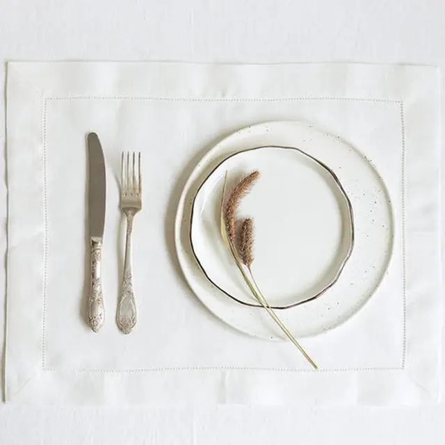 12 pièces tapis de Place couture serviettes en coton tapis de Table blanc beau tapis de dîner en lin naturel tissu serviette tapis de Place 2