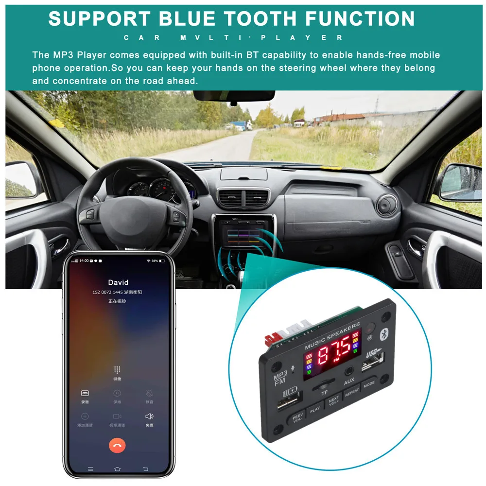 ARuiMei Microphone Handsfree Bluetooth5.0 Decoding Board Module Wireless Car USB mp3 player bluetooth TF Card Slot / USB / FM /