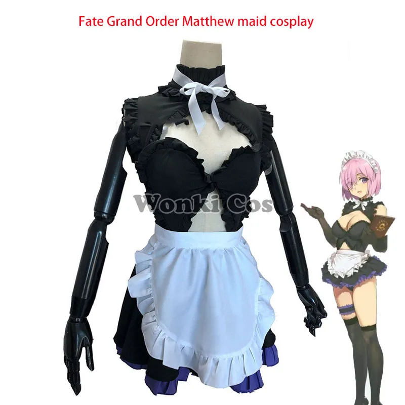 FGO Fate Grand Order Matthew Mash Kyrielight Cosplay Costume Women Halloween Sexy Black White Maid Dress | Тематическая одежда и