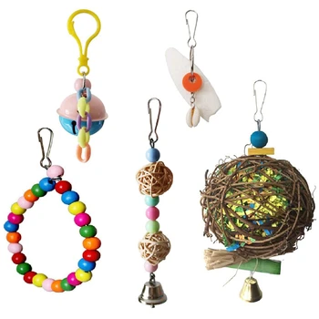 

Pack Of 5 Bird Chewing Toy Bird Hanging Bell Bird Ladder Pet Bird Cage Hammock Swing for Parakeets, Cockatiels, Macaws, Parrots,
