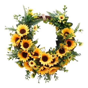 

Spring Sunflower Wreath Outer Diameter 40cm Beautiful Wedding Party Home Decor Artificial Rose Flowers Wreath Round Shape