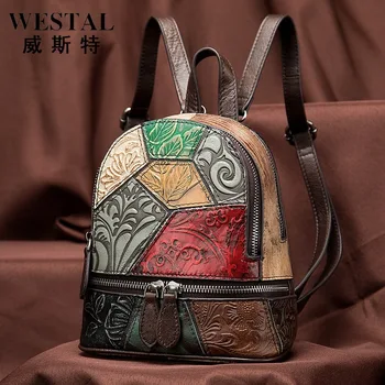 

2020 National Style New Genuine Leather Women's Backpack Contrasting Color Mini Bag Mini Cool Small Backpack Women Backpack