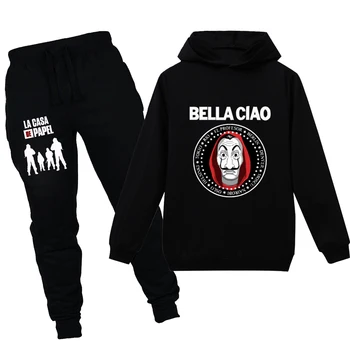 

2020 New La Casa De Papel Print Baby Hoodies pants sets kids Sweatshirts Money Heist the Paper House Casual Boys Hooded clothes
