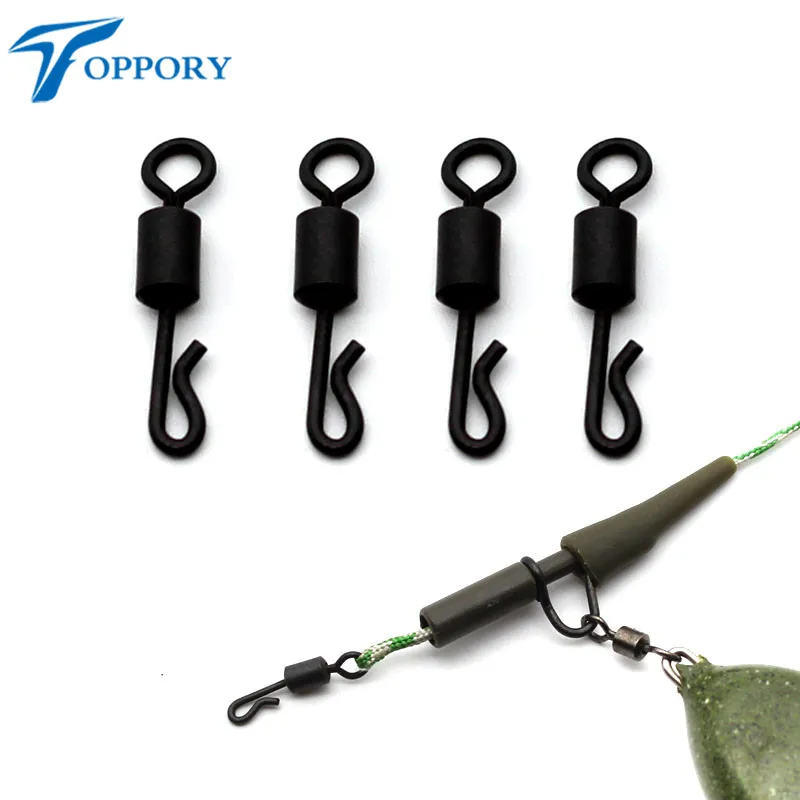 

Toppory 30ps Carp Fishing Terminal Tackle Quick Change Swivels Size 8 Matt Black Anti Glare Rolling Long Body Kwik Swivels Clip