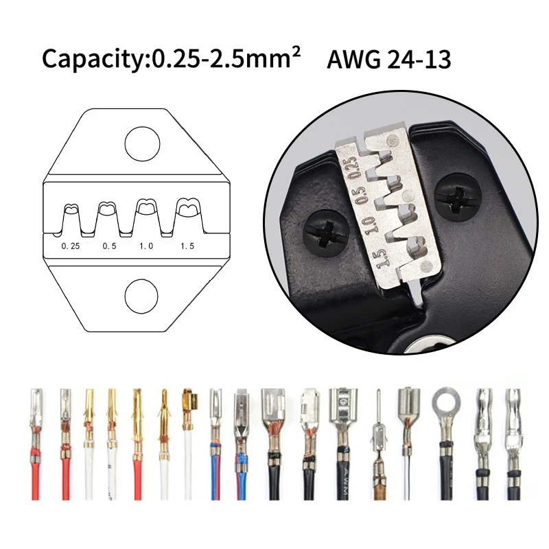 SN-58B Ratchet Crimping Plier Crimper Tool 0.25-2.5mm² AWG24-13 for Dupont,TE,JST,Molex Terminal Wire Electrical Pliers