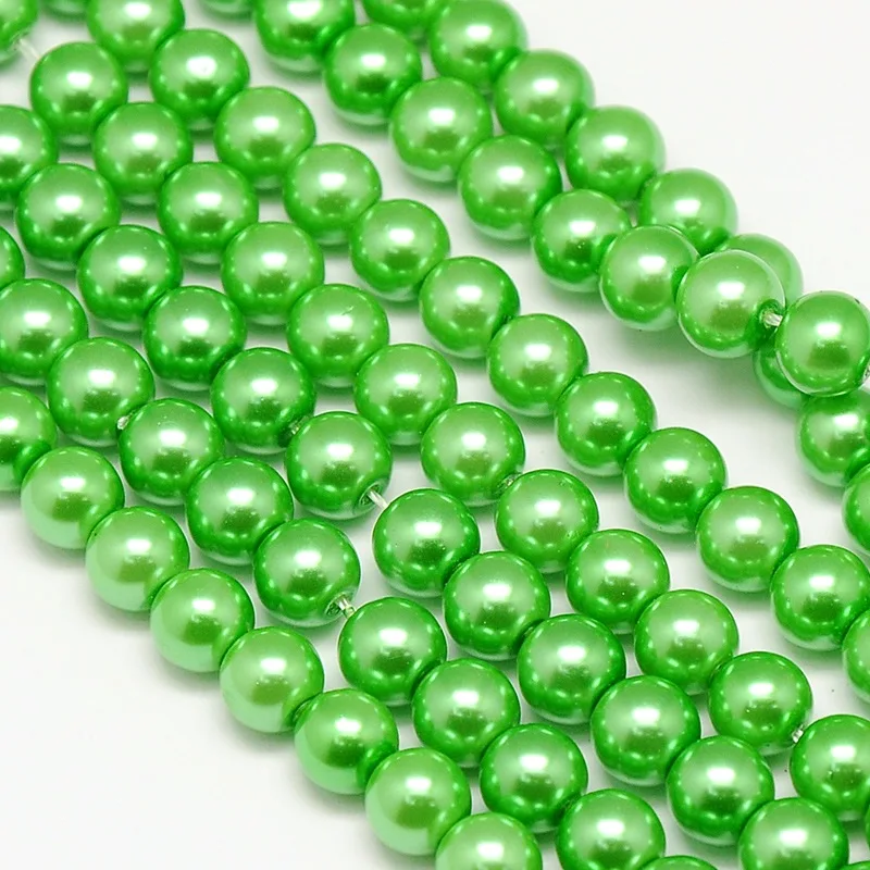 10 Strands Eco-Friendly Dyed Glass Pearl Round Bead Strands Cotton Cord Threaded 8mm Hole 0.7~1.1mm about 52pcs/strand 15 inches