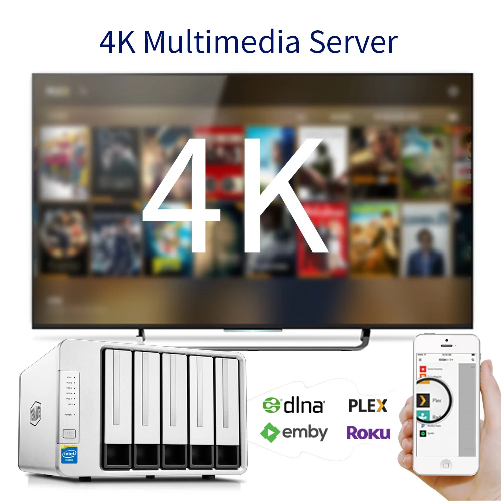 TerraMaster F5-221 NAS 5 베이 클라우드 스토리지, 인텔 듀얼 코어 2.0GHz 플렉스 미디어 서버 네트워크 스토리지, 디스크리스