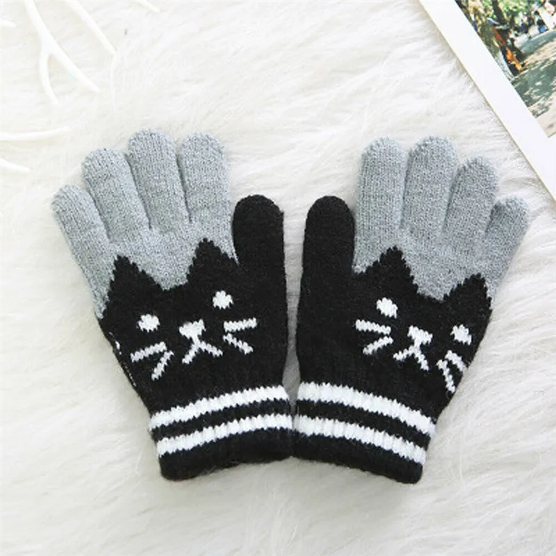 PUDCOCO милые детские перчатки и варежки вязаные зимние теплые перчатки для девочек и мальчиков - Цвет: Черный