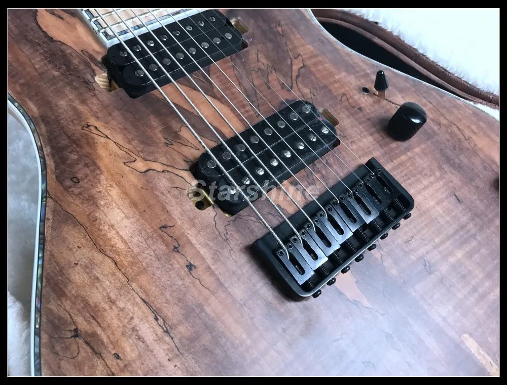 E-G3 высокого качества 8 струн Электрогитара шеи через тело Spalted клен Топ шпон кленовый гриф струны через тело пепел