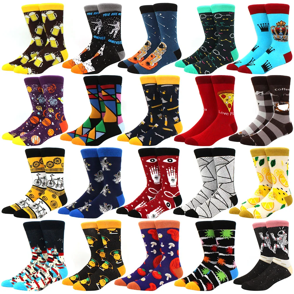 New Mens sock Brand Diamond Ramen Astronaut Pattern Hip hop Cool Socks for Men Winter Thick Long Skate Funny Socks Colorful