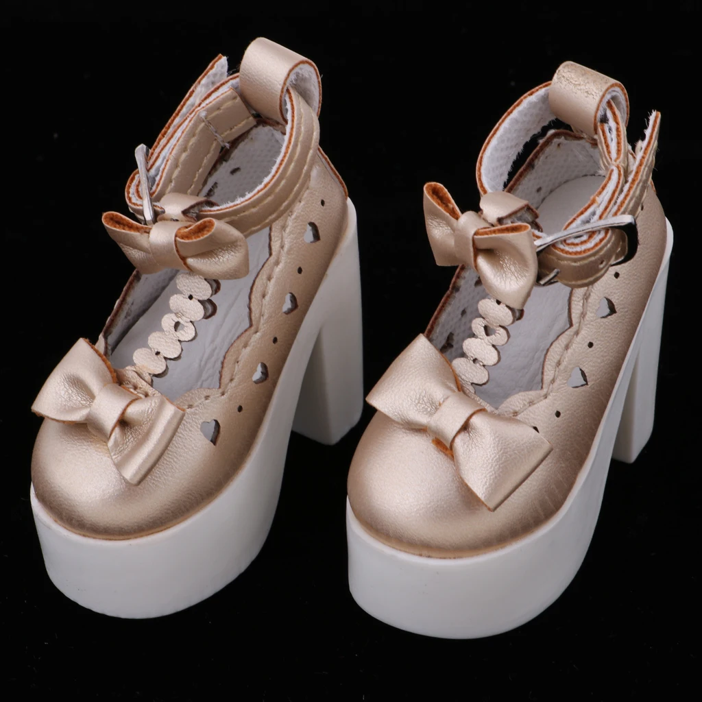 Кукла высокий каблук обувь с бантом для 1/3 Bjd Кукла SD MSD ноги носить - Цвет: Золотой