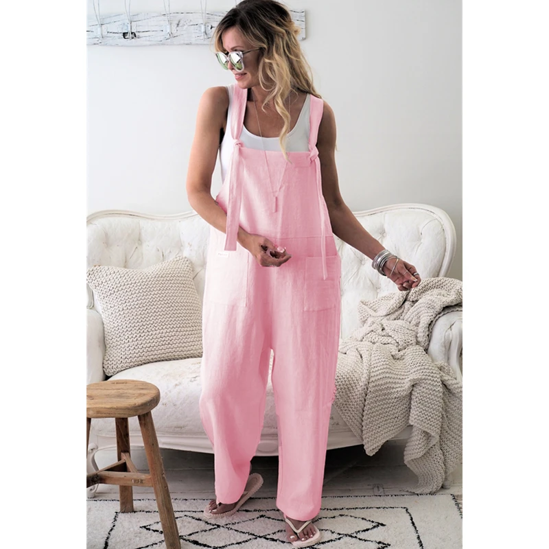 Summer Jumpsuit Cotton Linen High Quality Jumpsuit Loose Womens Jumpsuits Rompers Casual Overalls Strap Solid One Piece Romper