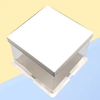

5 Pcs 10 Inches 3 in 1 Transparent Birthday Cake Box Portable Bakery Wrapping Paper Box for Wedding Party (White)
