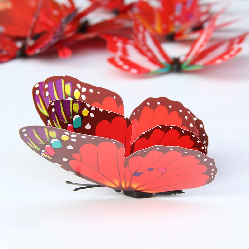 24pcs/lot Multicolor Double Layer 3D Butterfly Wall Sticker Magnet PVC Butterflies Party Kids Bedroom Fridge Decoration 10 color