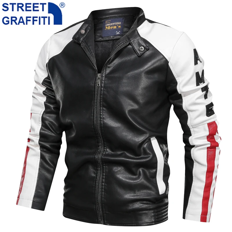 2021 Men New Winter Motor Leather Jacket Men Casual Autumn Baseball PU Fleece Jackets Coat Fashion Slim Biker Leather Jacket Men red leather jacket mens