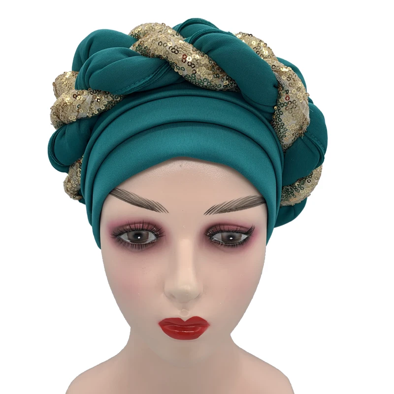 african culture clothing Latest African Auto Geles Headtie Already Made Headties Shinning Sequins Turban Cap for Women Ready Female Head Wraps african traditional clothing