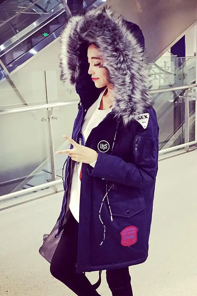 

2016 Autumn And Winter Mid-length Large Fur Collar Thick South Korea Cotton Overcoat Harajuku-Style Students Cotton Coat Women's