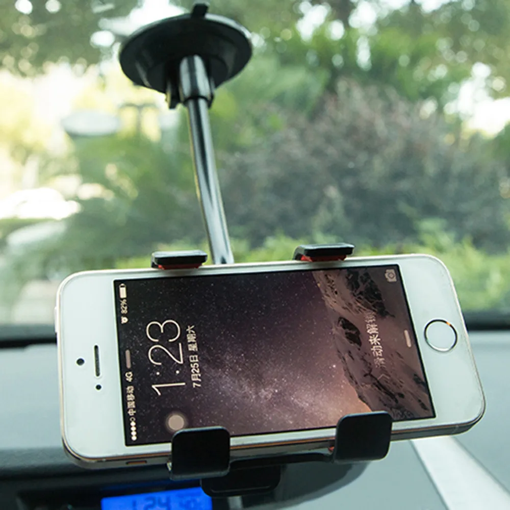 Универсальный 360 ° Длинный рычаг автомобильный держатель на лобовое стекло с присоской подставка для смартфона Кнопка автоматически открывается