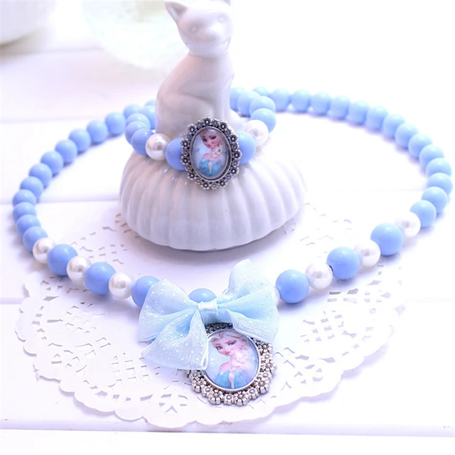 Frozen Necklace Girl Anime Elsa Princess Jewelry Set Children Cute Bracelet  Earring Ring Jewelry Box Toy Jewelry Birthday Gift