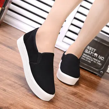 

Tleni Women Flats Sports Shoes New 2018 Women low Canvas Shoes Solid Color wedges platform Shoes Women walking Shoes Flats ZD-89